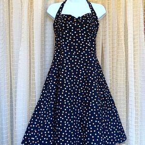 50s Rockabilly Style Polka Dot Halter Dress by Majora Canada Large